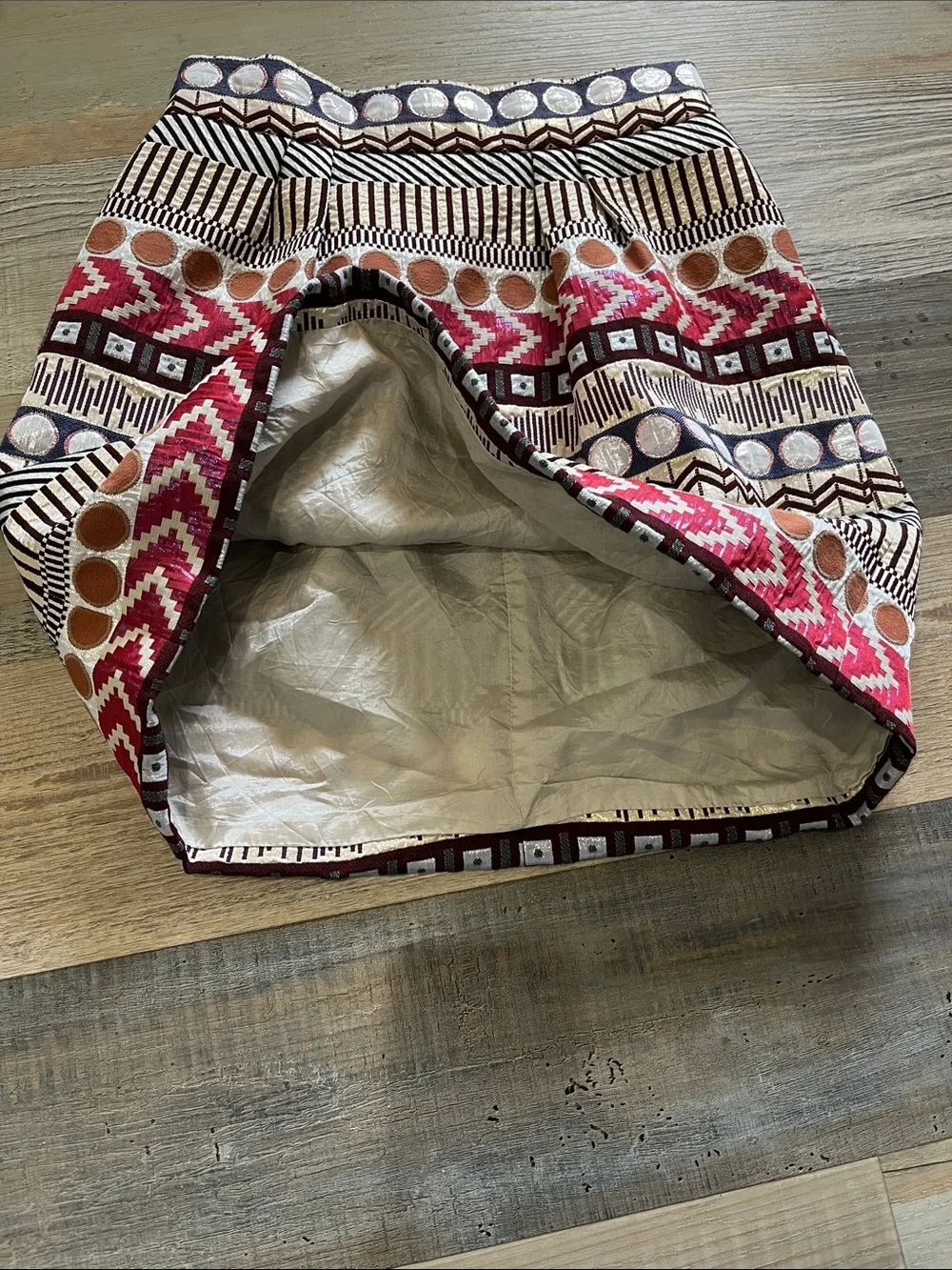Nomad Woven Patterned A-Line Mini Skirt Red Black Cream Geo Pattern Office - Picture 9 of 9
